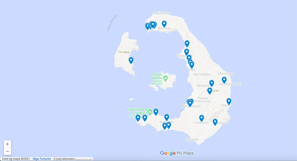 Points of Interest in Santorini Santorini attractions map