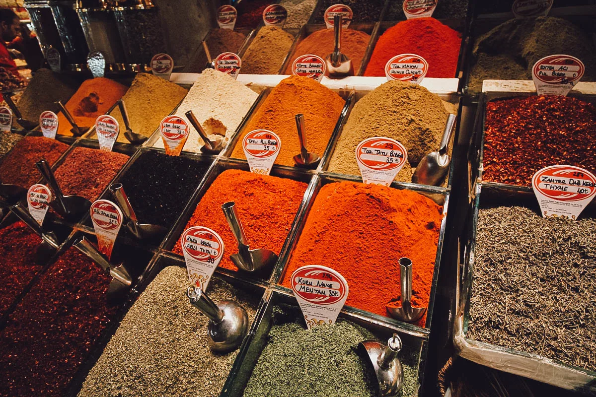 Spices for sale at the Egyptian Spice Bazaar in Istanbul, Turkey