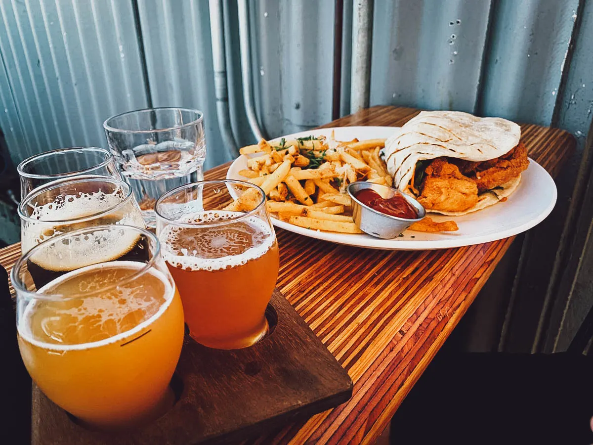 Craft beer with fish tacos