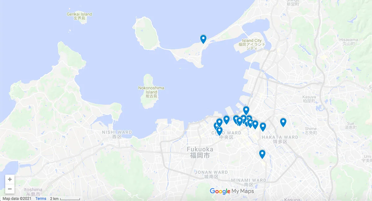Map of Fukuoka, Japan Map with pins
