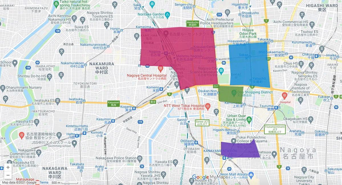 Osu-Kannon Nagoya Japan map in English • NAGOYA POCKET GUIDE