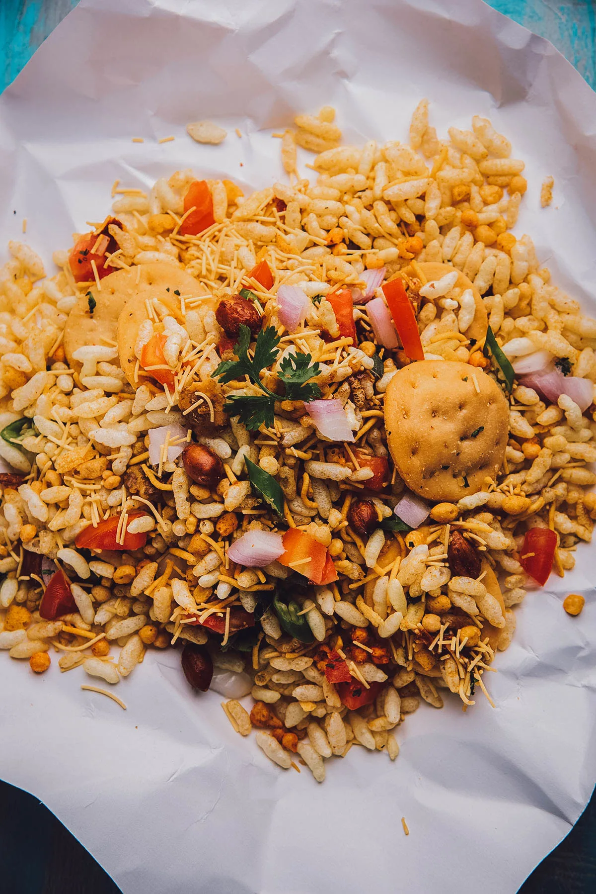Bhel puri on paper, one of the most popular street foods in India