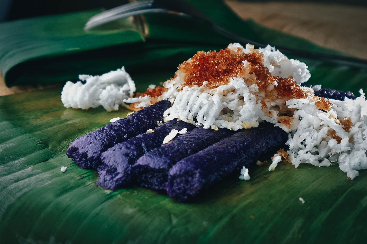 Puto bumbong, a type of festive rice cake snack from the Philippines