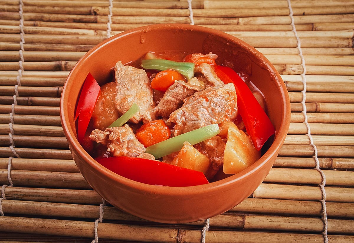 Kaldereta in tomato sauce, one of the most popular dishes in the Philippines