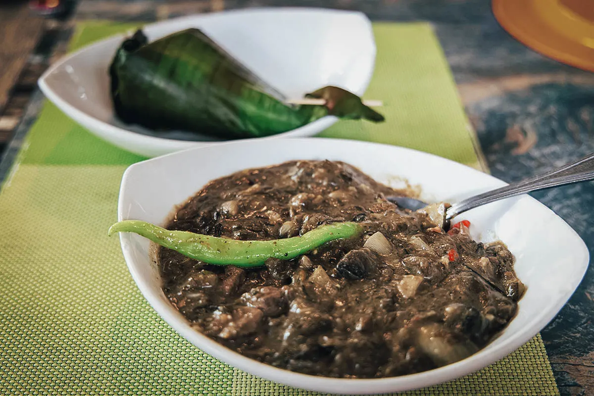 Laing or gabi leaves cooked in coconut milk, one of the most famous Filipino dishes