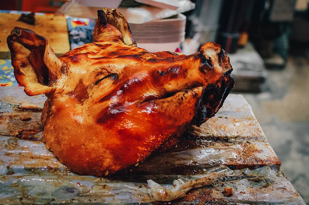 Filipino fried pork head or maskara