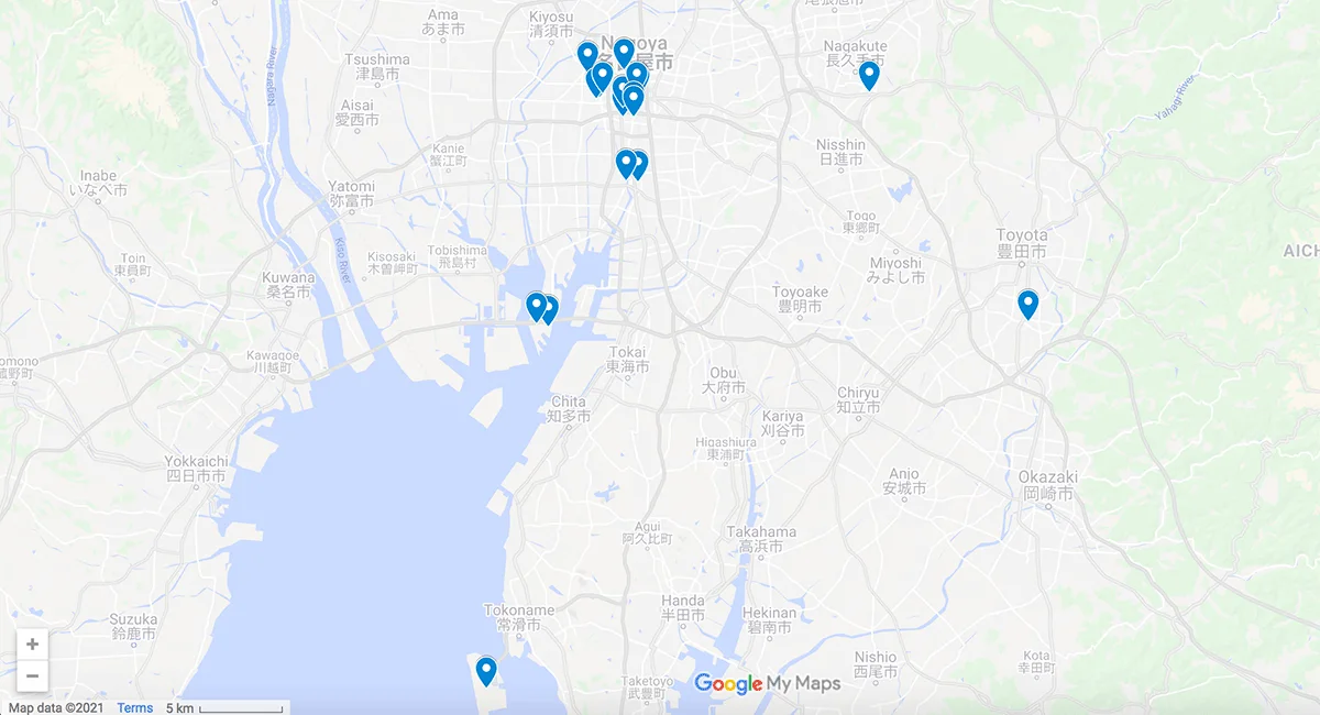 Map of Nagoya, Japan Map with pins