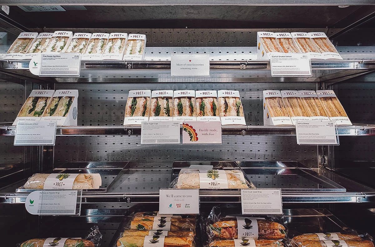 London Food Guide A section of Pret Sandwiches