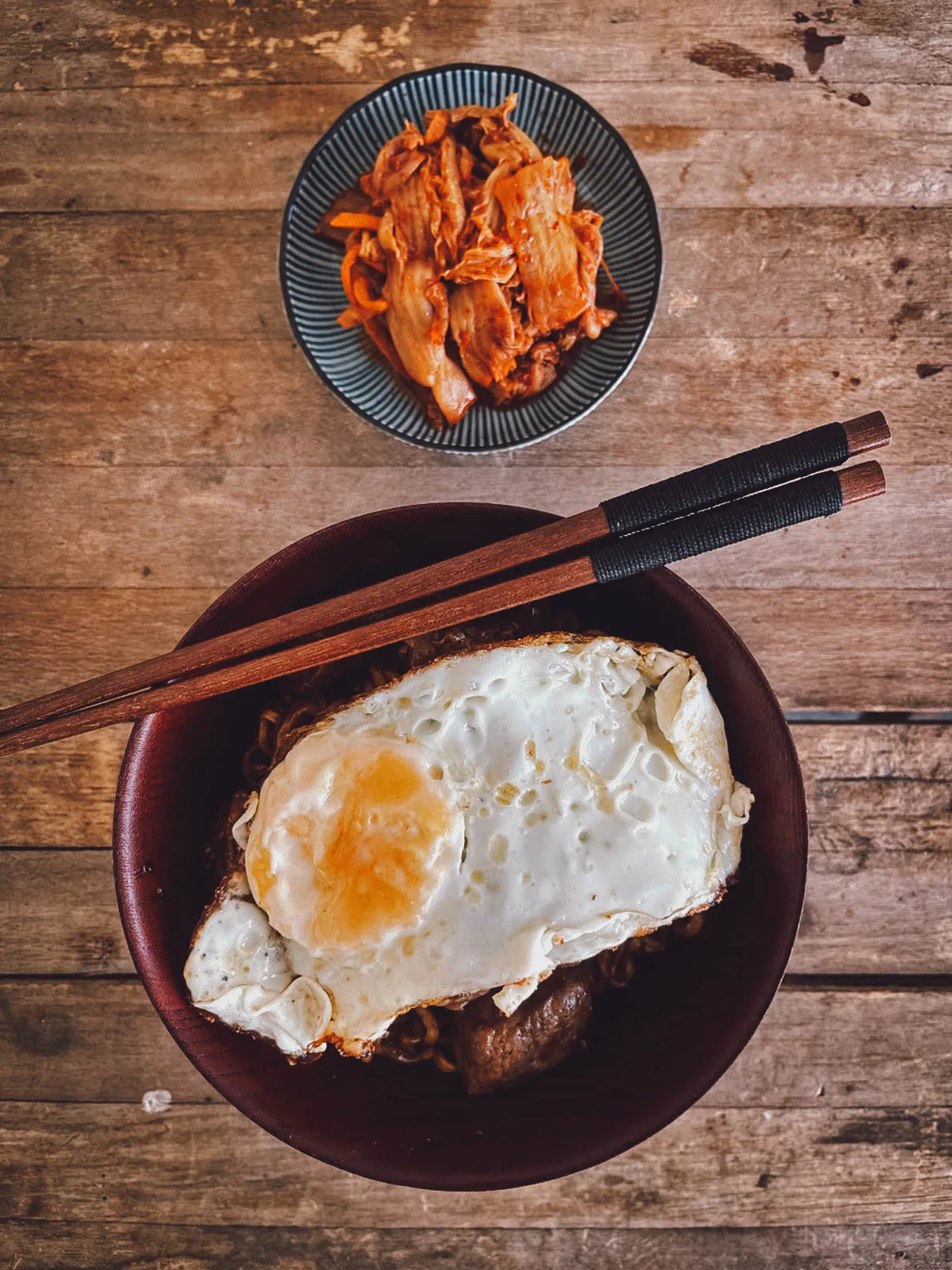 Ram-don topped with a fried egg