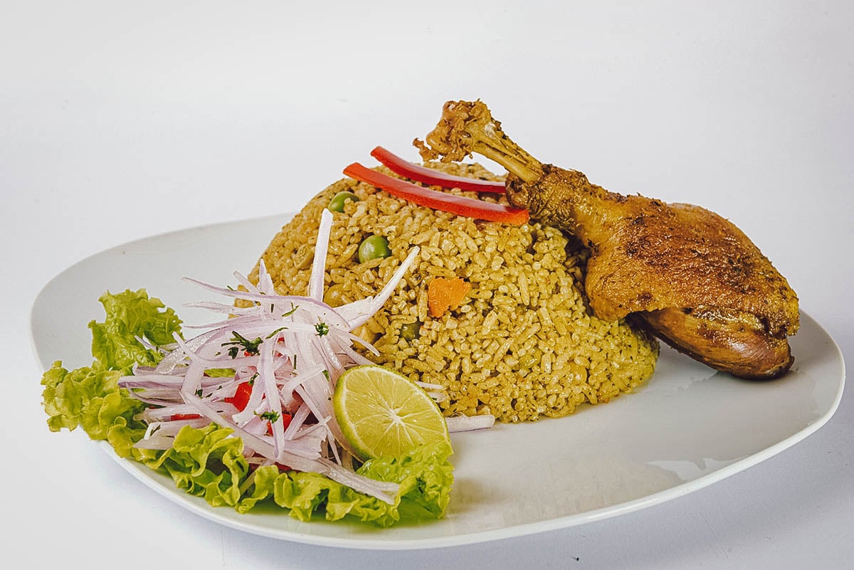 Arroz con pato, one of the most popular Peruvian foods in Chiclayo