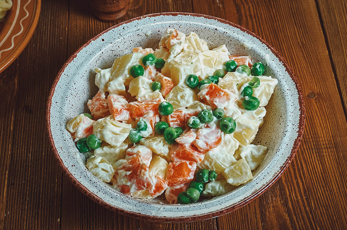 Ensalada rusa, a popular potato salad in the Dominican Republic