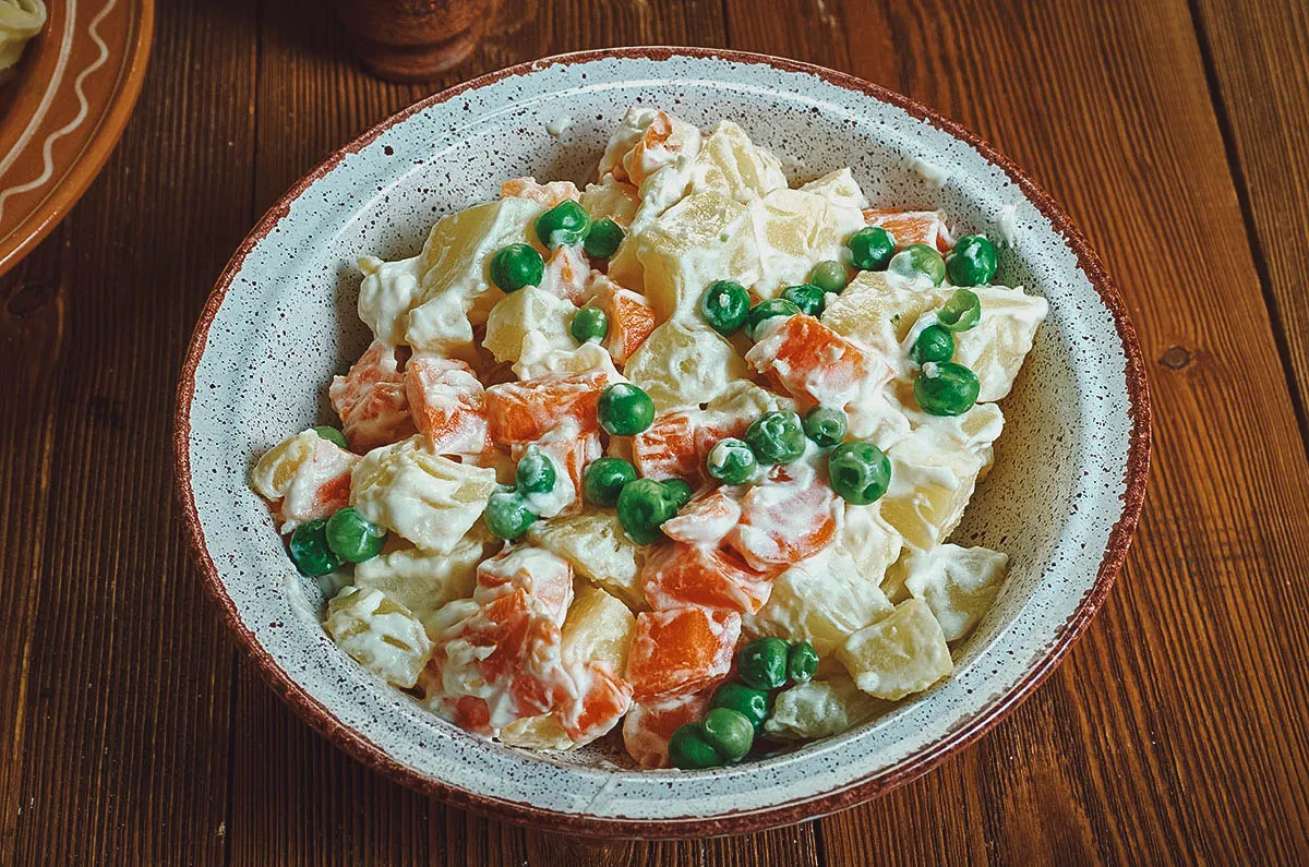 Dominican Food Ensalada rusa, a popular potato salad in the Dominican Republic