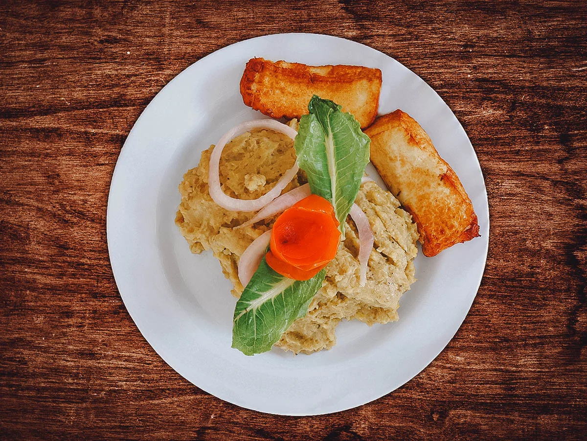 Dominican Food Mangu with a side dish of queso frito, the official breakfast of the Dominican Republic