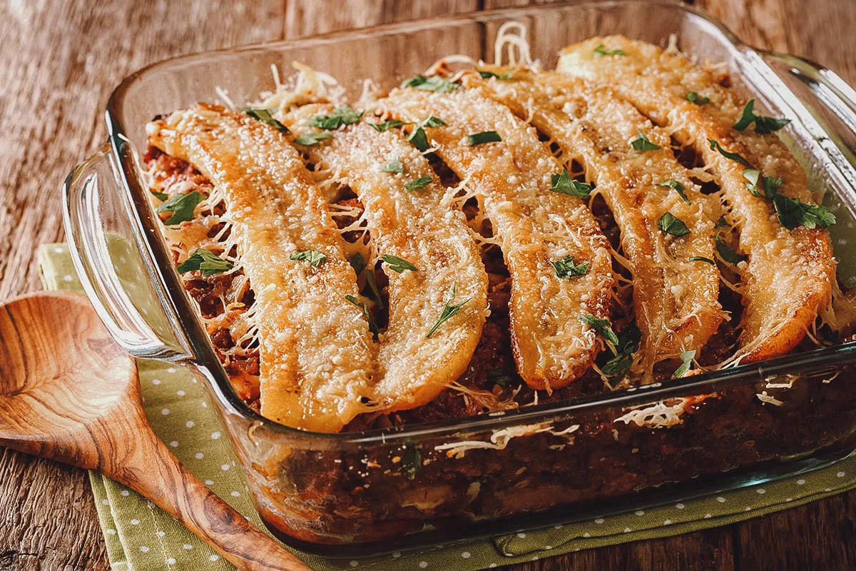 Pastelón, a Dominican casserole made with plantains