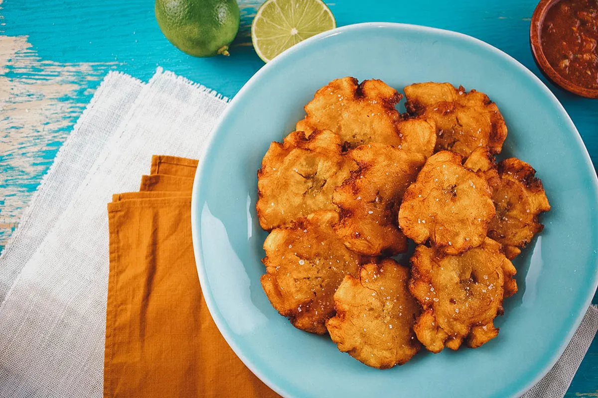 Tostones or twice-fried plantains, a popular side dish in the Dominican Republic