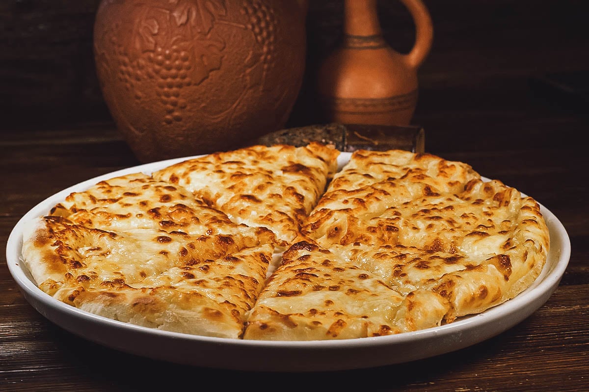 Megruli, a Georgian national dish consisting of cheese-filled bread