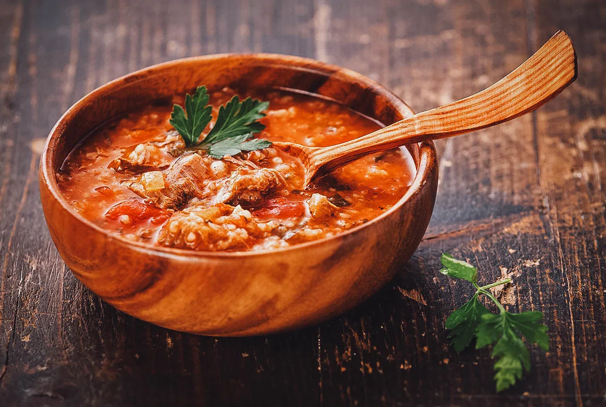Georgian Food Kharcho, a hearty Georgian beef soup