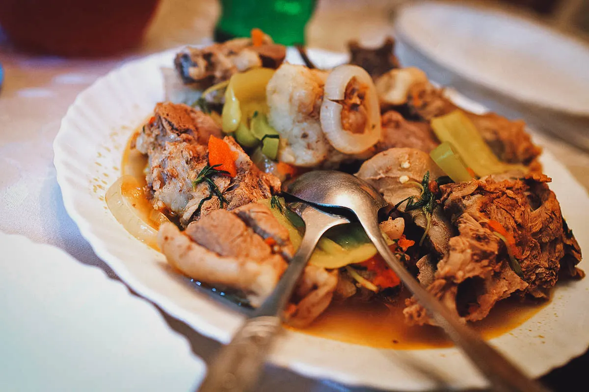 Georgian Food Khashlama, a traditional Georgian food of boiled meat and vegetables