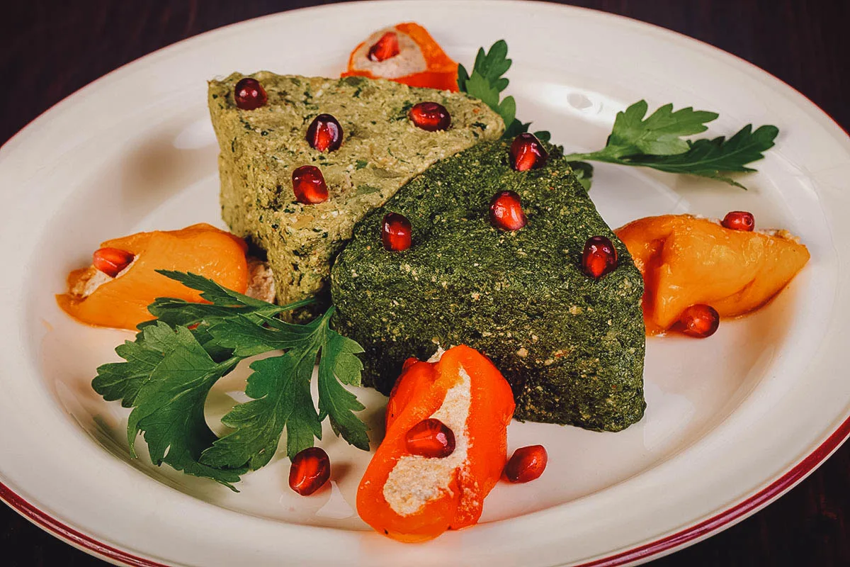 Georgian Food Pkhali, Georgian appetizers made with vegetables and ground walnuts