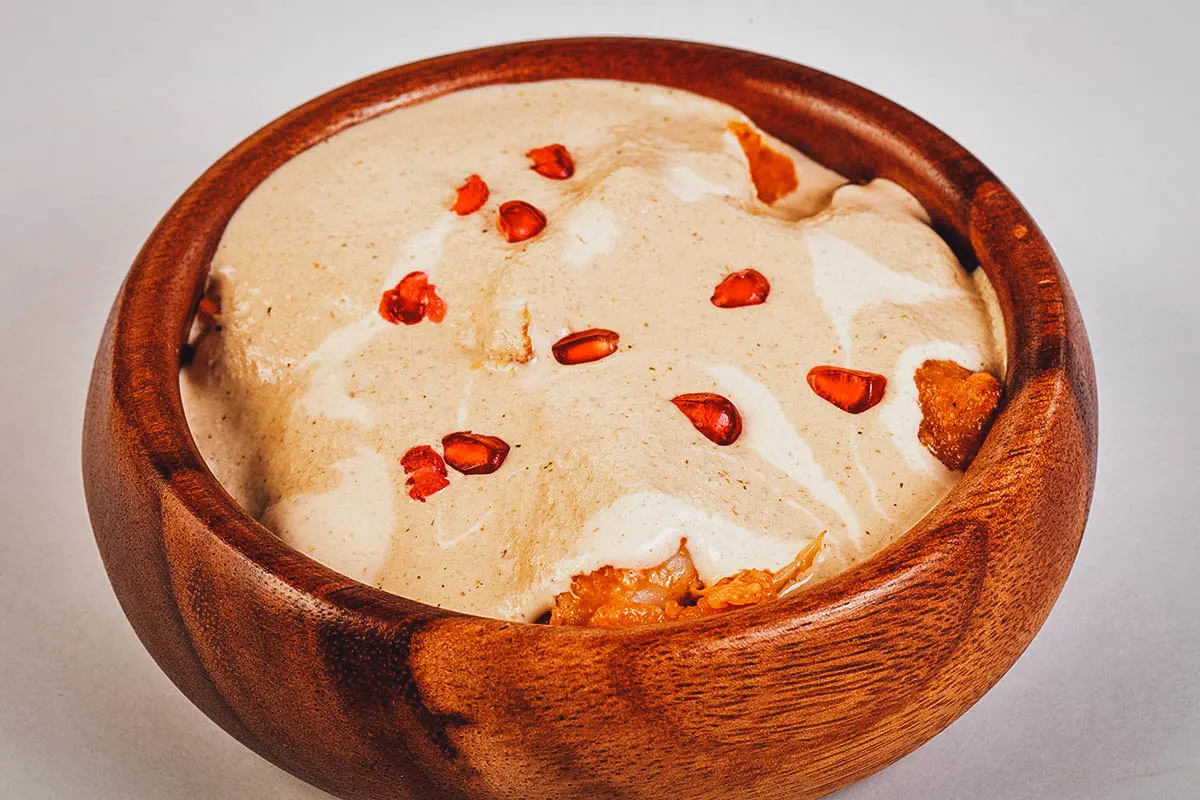 Georgian Food Satsivi, a thick Georgian paste made from walnuts