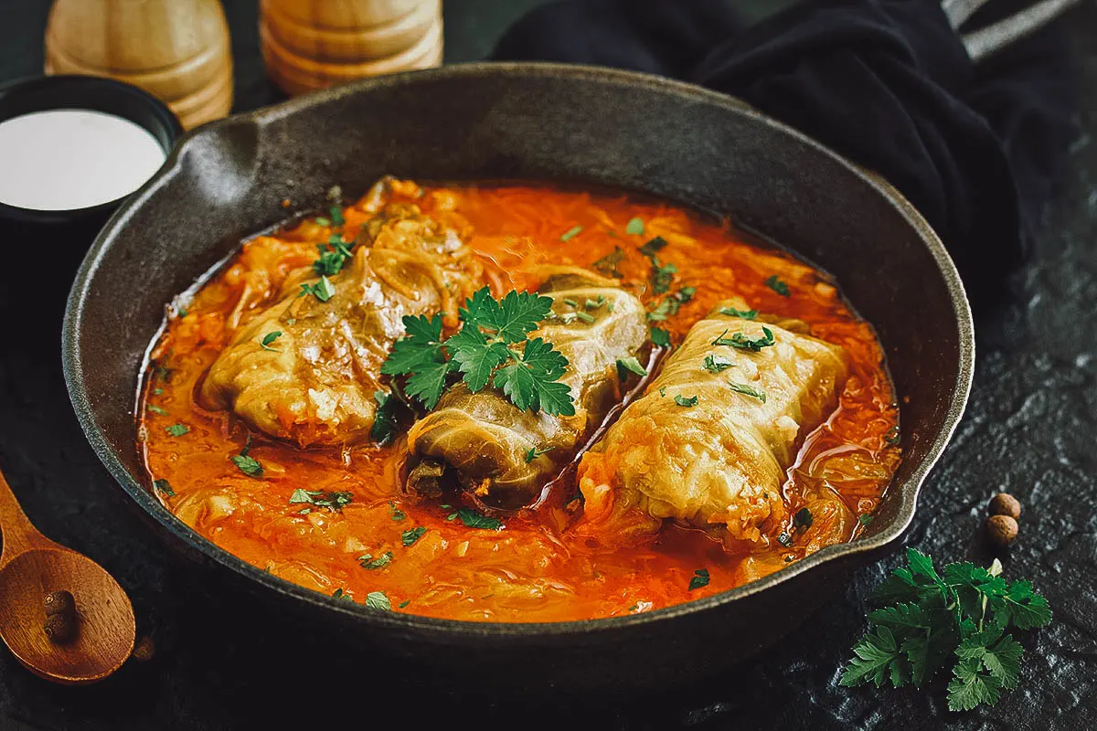 Georgian Food Cabbage tolma, a common Georgian stuffed cabbage dish