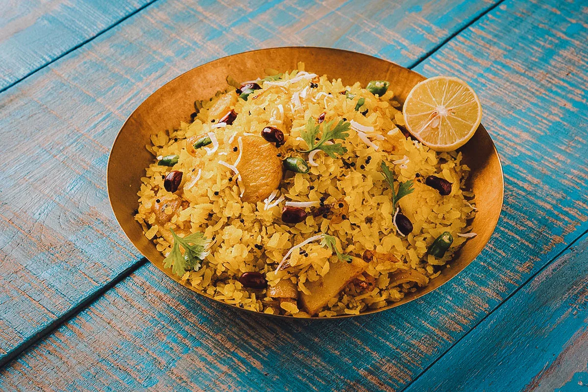 Indian Street Food Bowl of poha fried rice, a popular street food in India