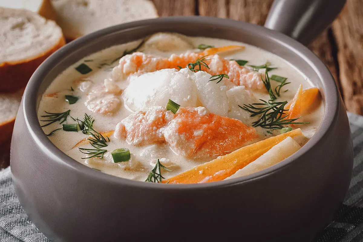 Norwegian Food Fiskesuppe, a creamy Norwegian soup