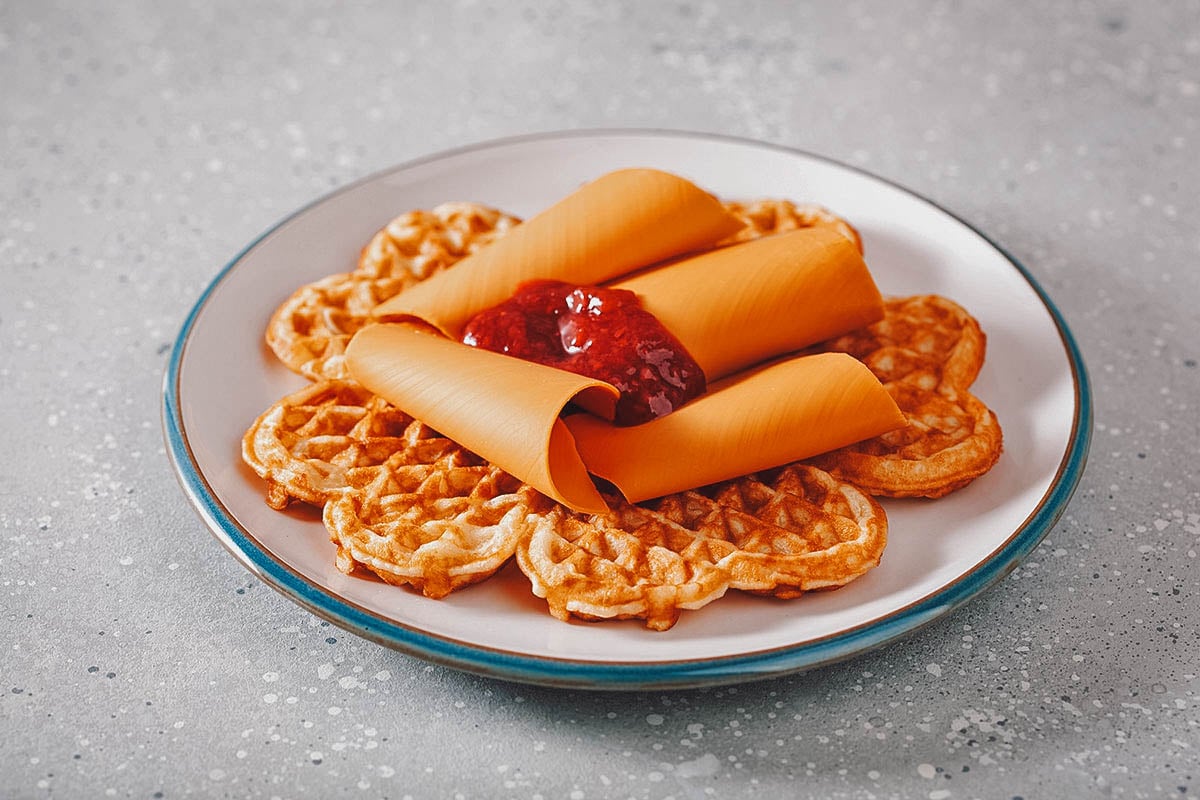 Vafler or Norwegian waffles with brunost