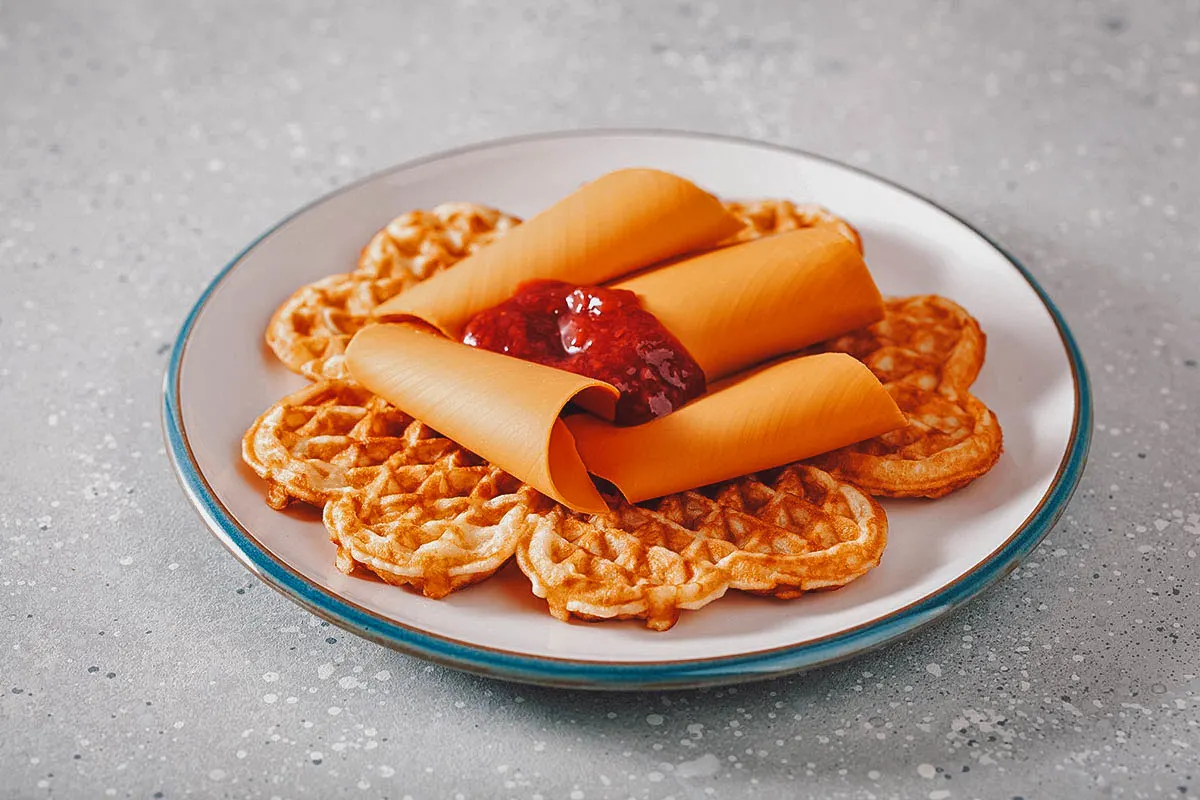 Norwegian Food Vafler or Norwegian waffles with brunost