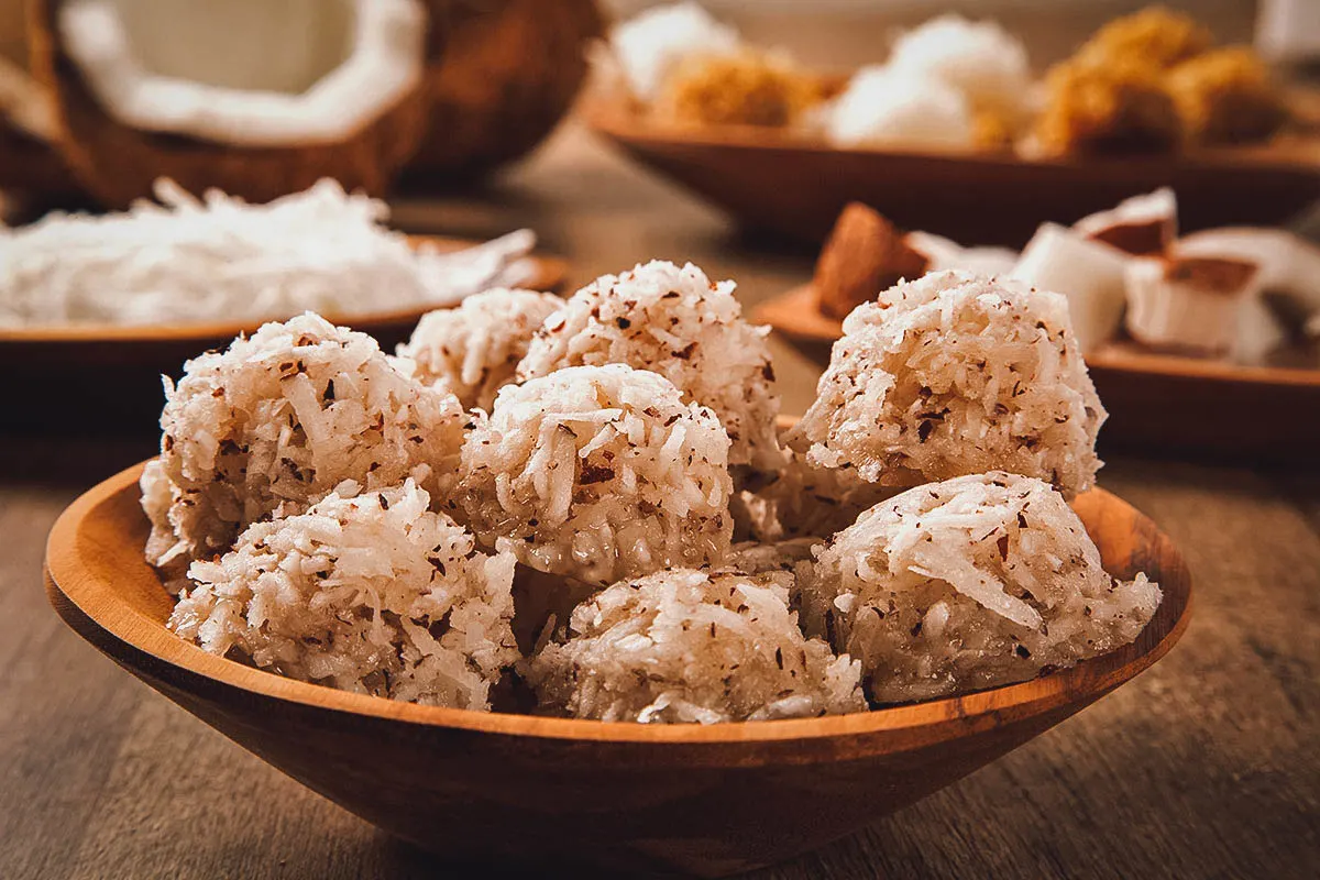 Peruvian Food Cocadas, a popular Peruvian dessert made with grated coconut