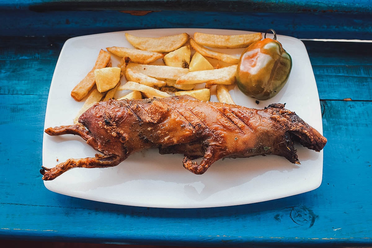 Cuy (guinea pig) with fries, one of the most bizarre but popular Peruvian foods