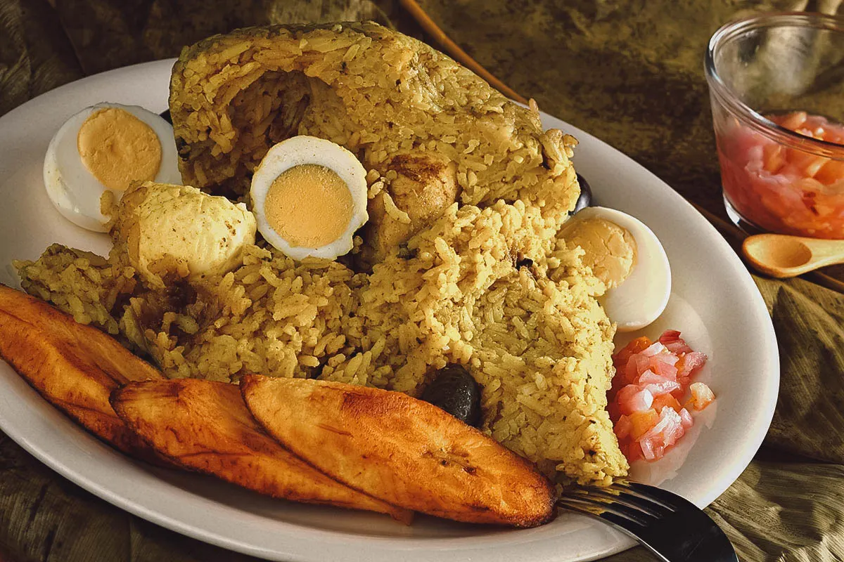 Peruvian Food Juane, a traditional chicken and rice dish from the jungles of Peru