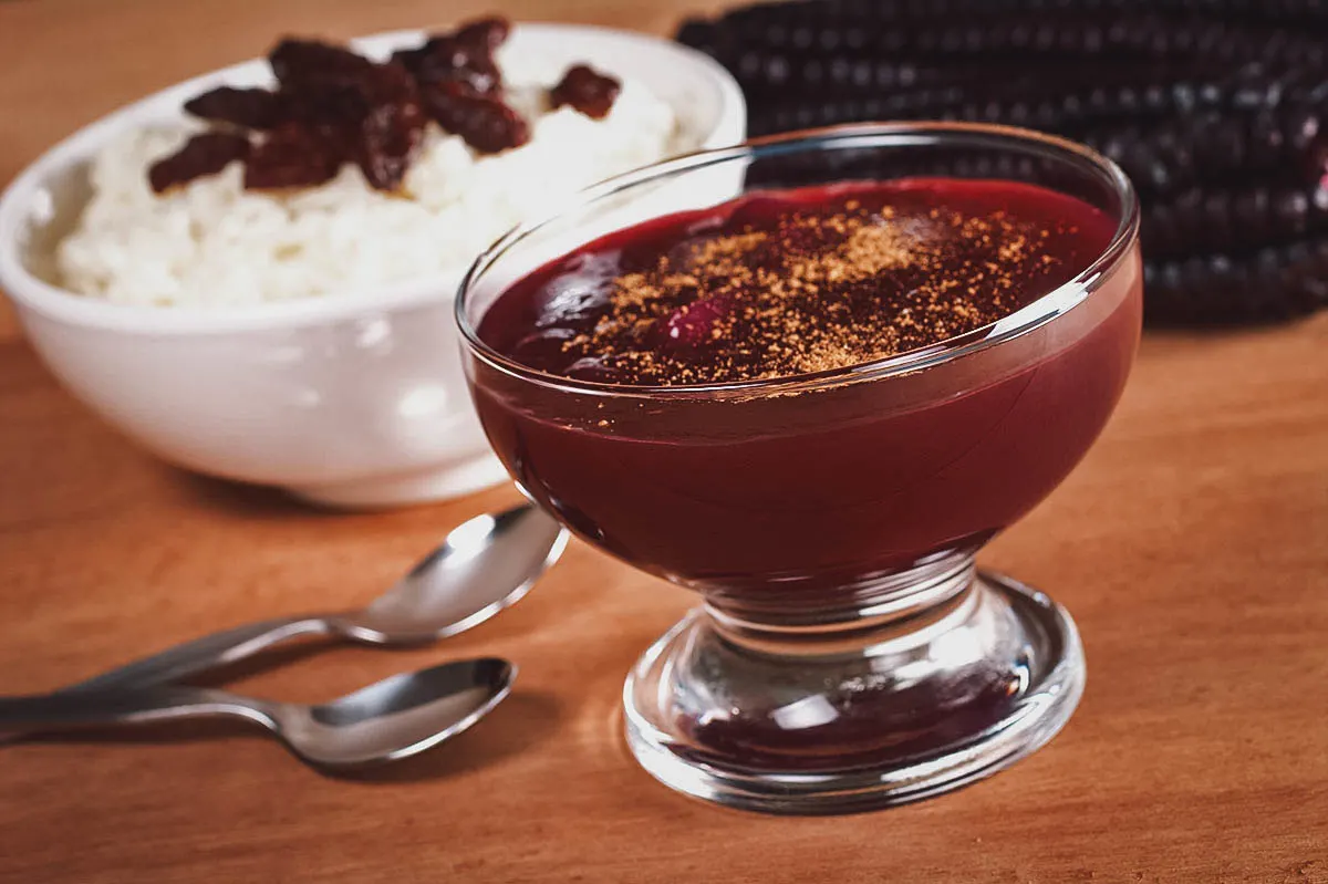Peruvian Food Mazamorra morada, a popular Peruvian dessert made with purple corn