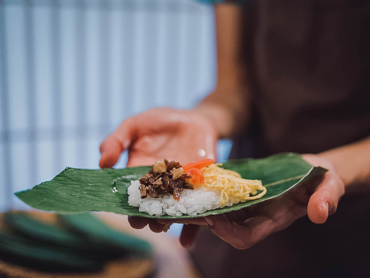 Sasazushi, an interesting type of sushi served with bamboo leaves