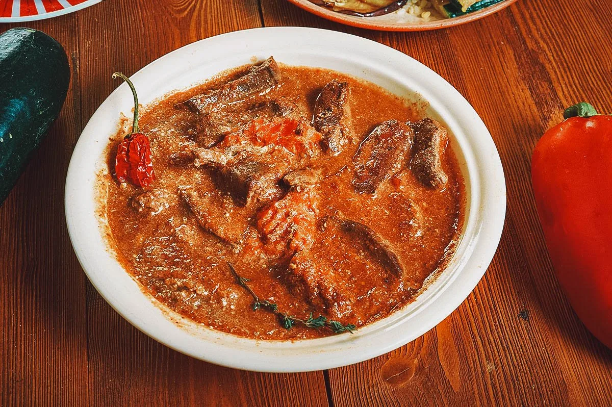 Guatemalan Food Fergese, an Albanian dish made with bell peppers, tomatoes, and cottage cheese