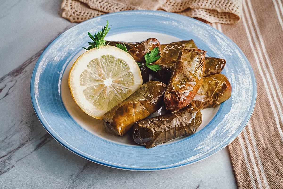 Dolma, a stuffed grape leaf dish popular in Mediterranean and Albanian cuisine