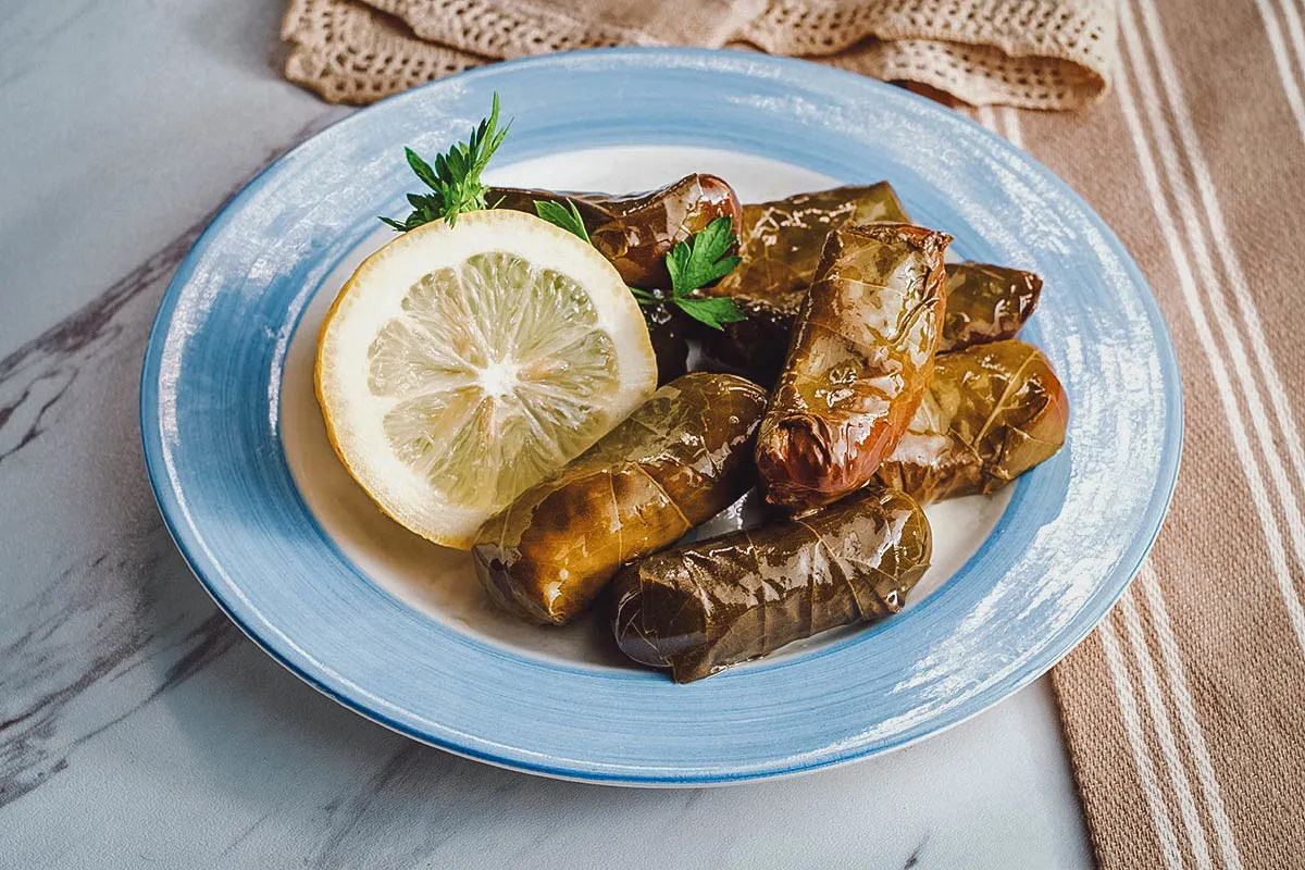 Dolma, a stuffed grape leaf dish popular in Mediterranean and Albanian cuisine