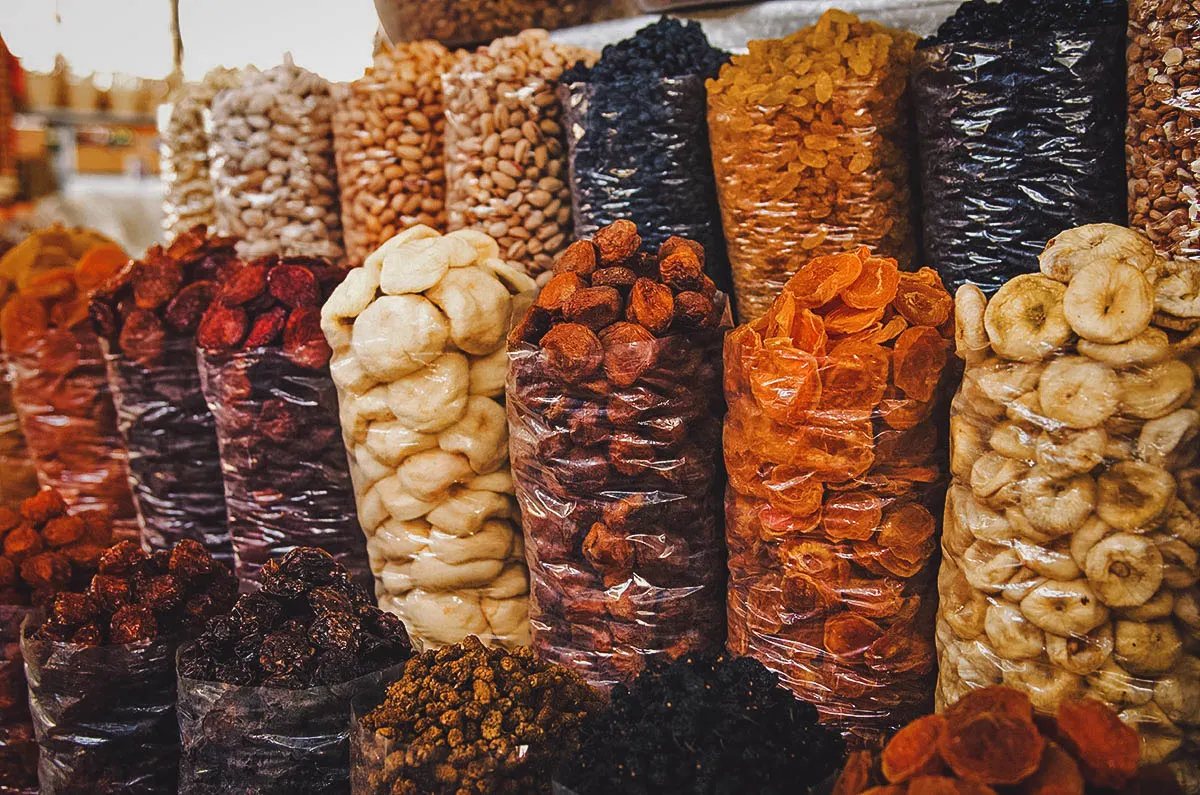 Armenian Food Bags of dried fruit at the market