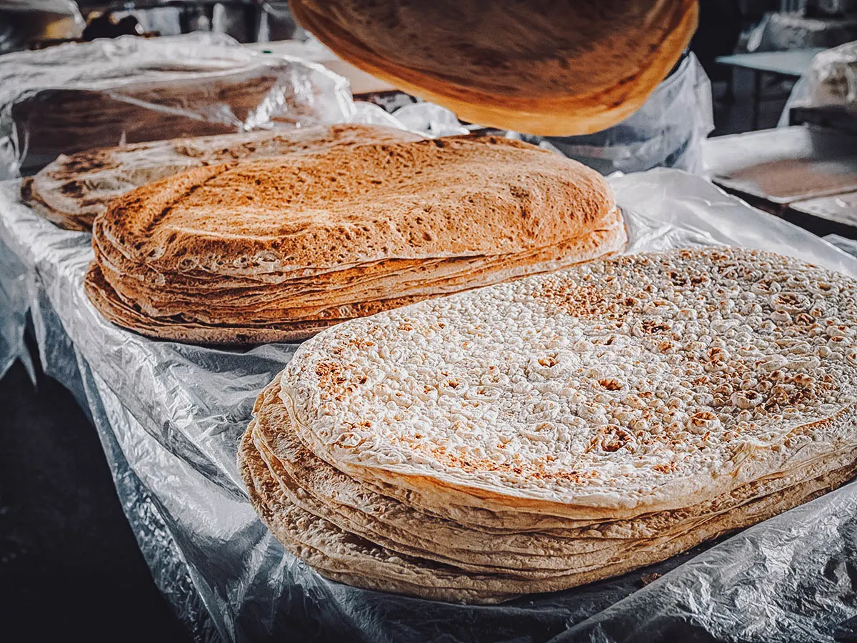 Stacks of lavash at a market