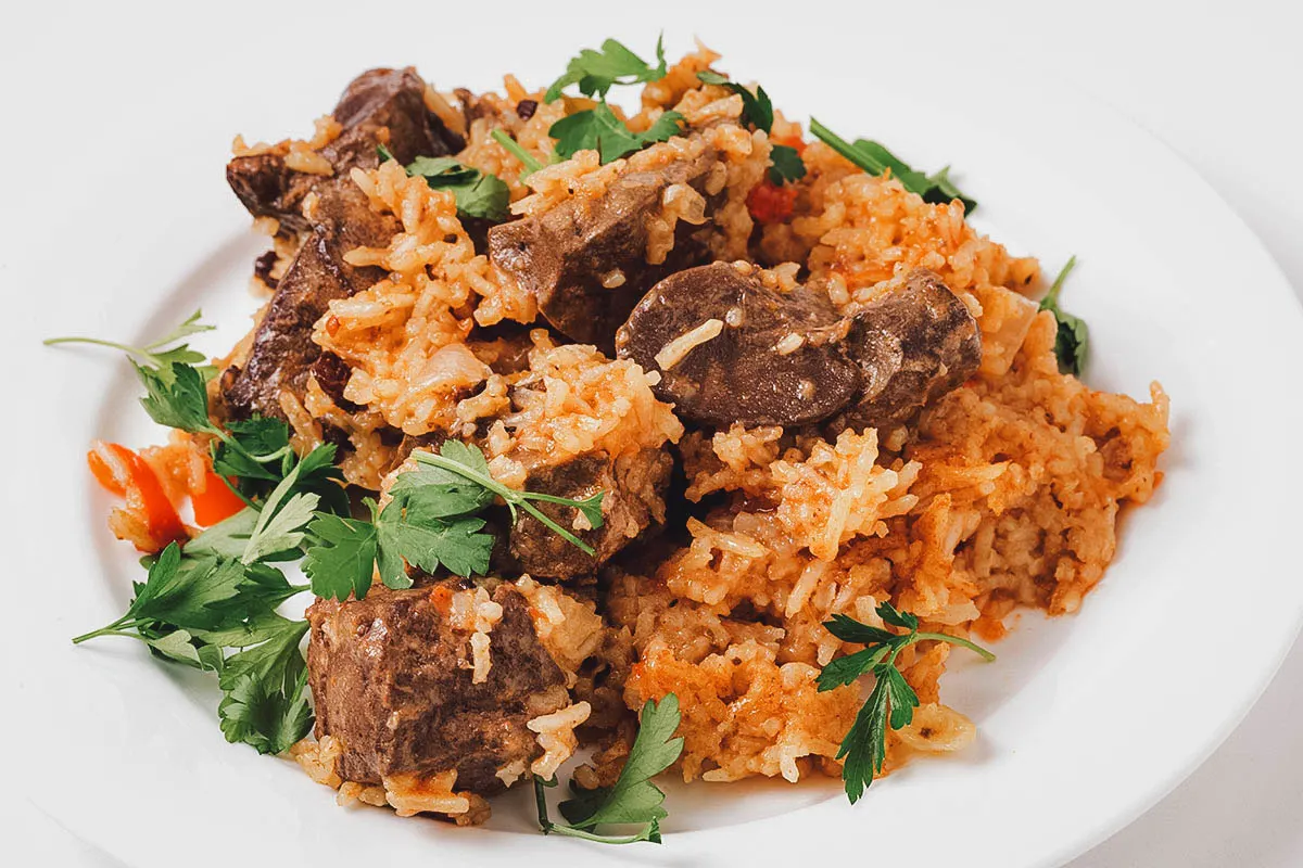 Plate of liver pilaf