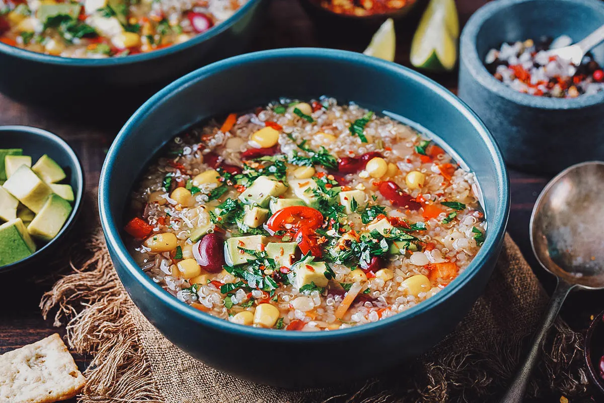 Bolivian Food Quinoa soup, a common Bolivian dish made with quinoa