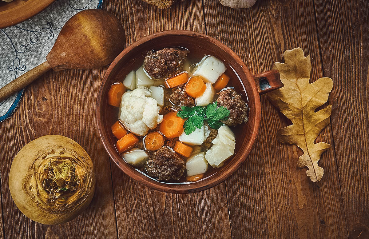 Frikadellisupp or Estonian meatball soup