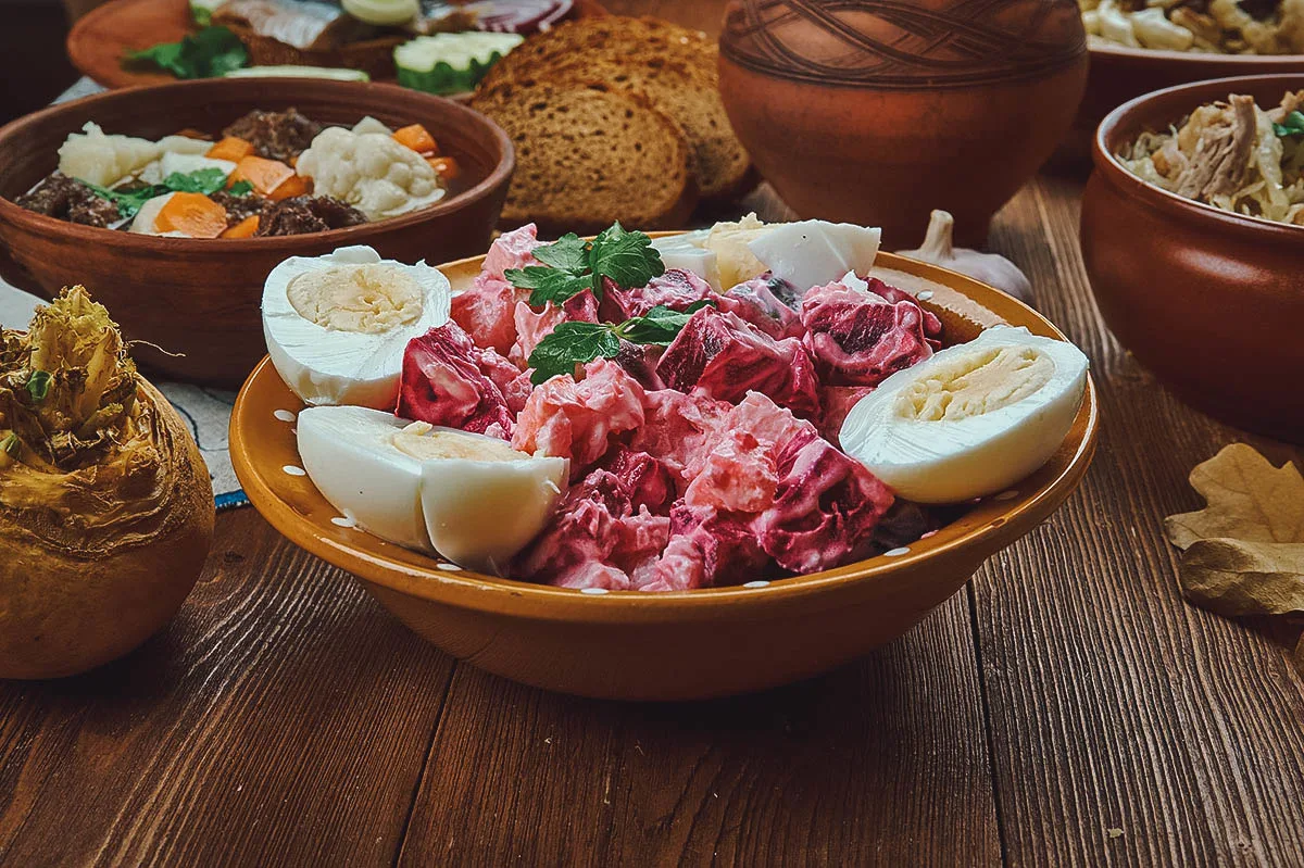 Rosolje, a traditional Estonian purple salad