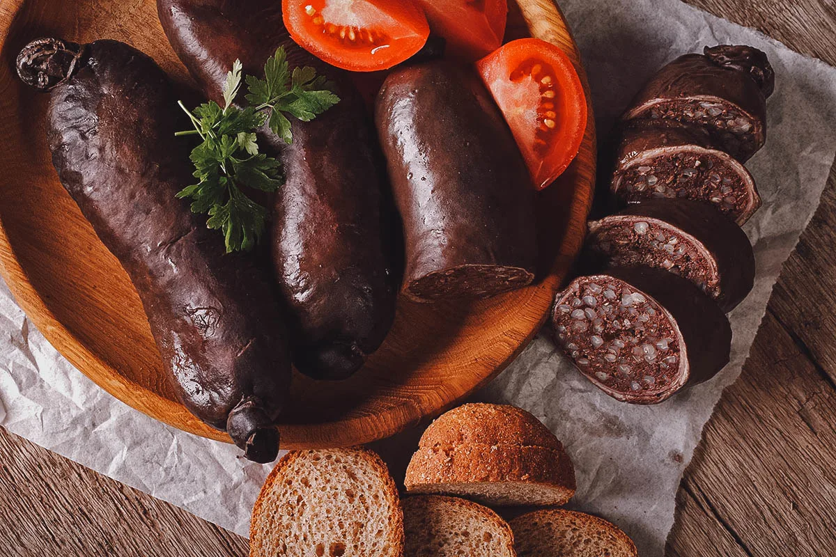 Slices of verivorst or Estonian pork blood sausage