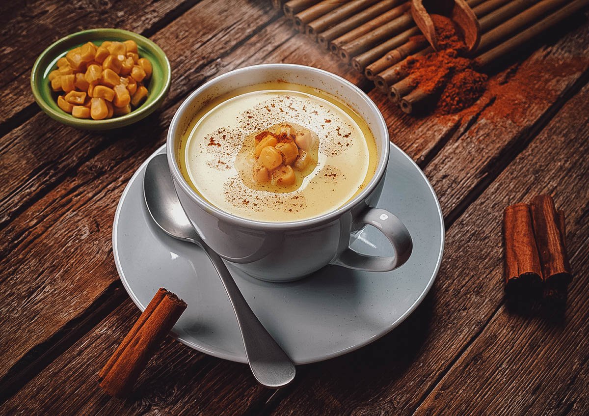 Cup of atol de elote, a common Guatemalan corn drink