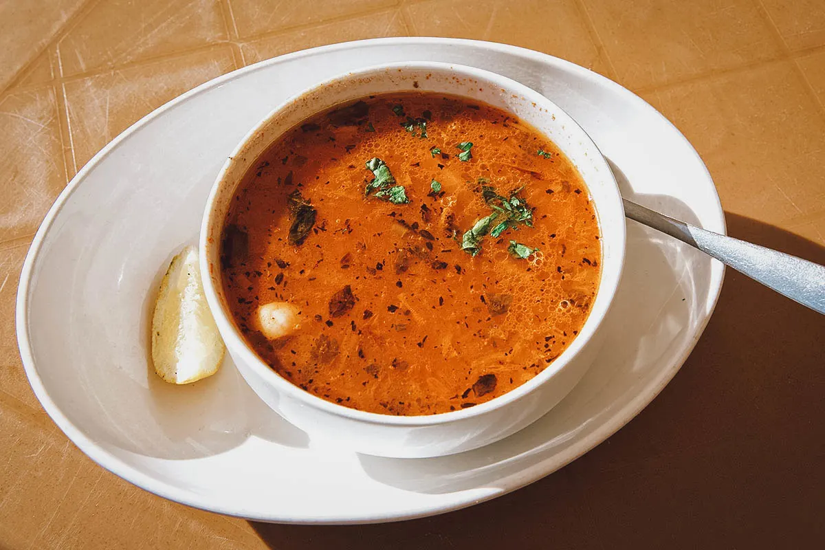 Bowl of aljotta or Maltese fish soup