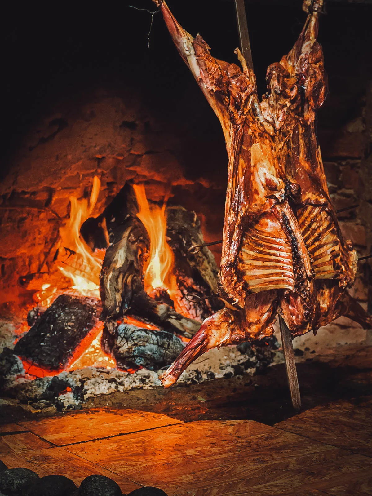 Argentinian Food Cordero Patagonico, a roasted lamb meat dish popular in southern Argentina