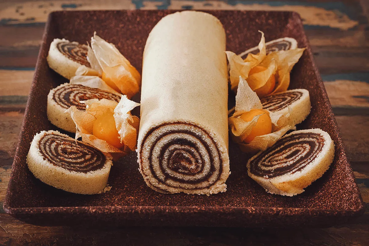 Argentinian Food Sweet pionono, an Argentinian rolled cake