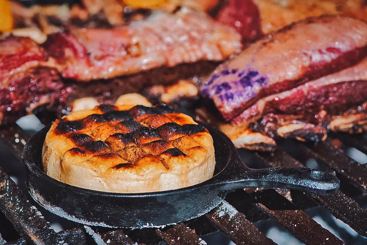 Argentinian Food Provoleta grilled cheese, a common side dish at an asado