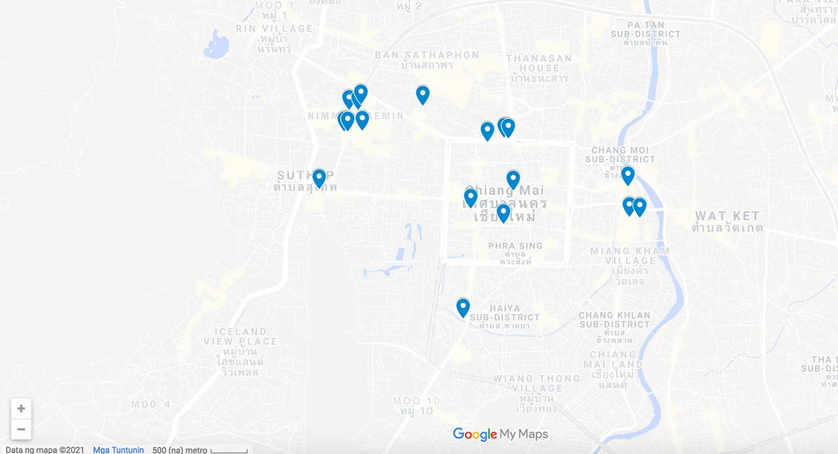 Chiang Mai Restaurants Chiang Mai map with restaurant pins